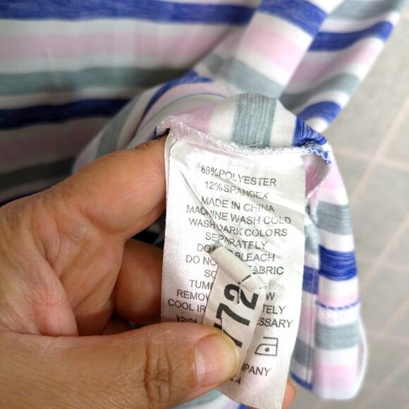 Footjoy Polo Shirt Mens Large Pink Blue Striped Golf Short Sleeve Embroidered FJ - Picture 9 of 11